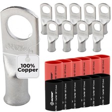 SELTERM 10pcs 2 Awg 1/2" Stud Battery Lugs Ring Terminal Connectors  wit...