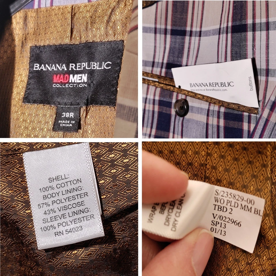 Chaqueta Blazer a Cuadros Colección Banana Republic Mad Hombres 38R Mezcla de Algodón Foto 3 de 4
