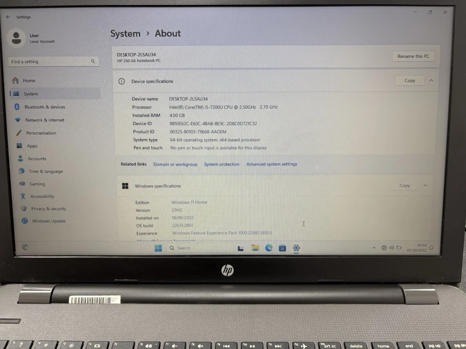 HP Laptop Notebook 250 G6 Intel i5-7020u 4GB RAM 120GB Win 11 DEAD BATTERY READ - Image 2 of 4