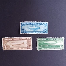 Graf Zeppelin Stamps Set of Three, U.S. C13-C15 Mint Very Fine, LH, OG