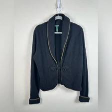 Lauren Ralph Lauren Wool Cashmere Blend Shaw Collar Gold Rope Detail Size XL EUC