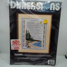Vtg Dimensions Stamped Cross Stitch Kit Footprints Beach Sea Comfort Saying 1989
