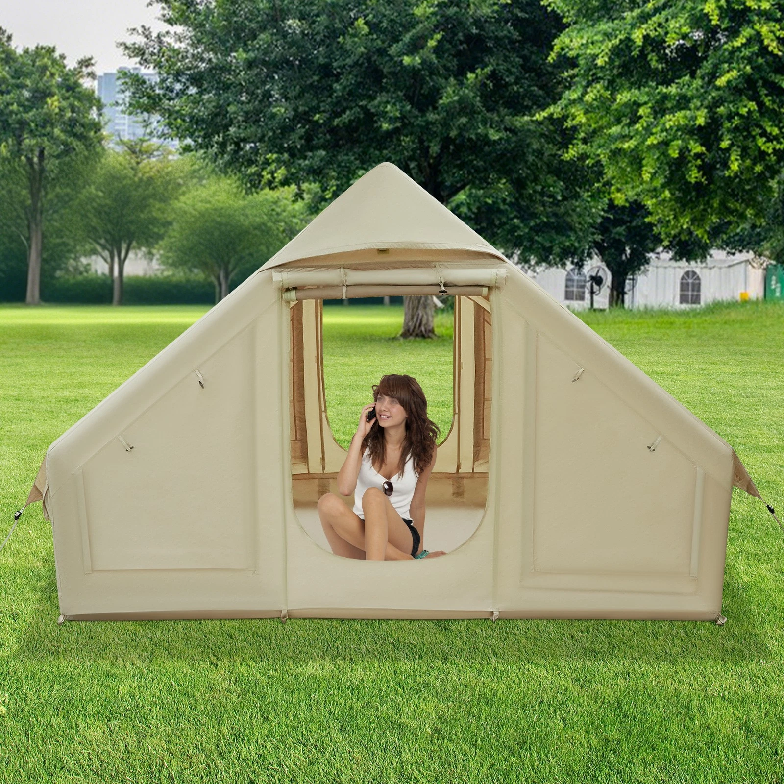 Outdoor Inflatable Camping Tent with Hand Pump and Storage Bag for 3-4 People
