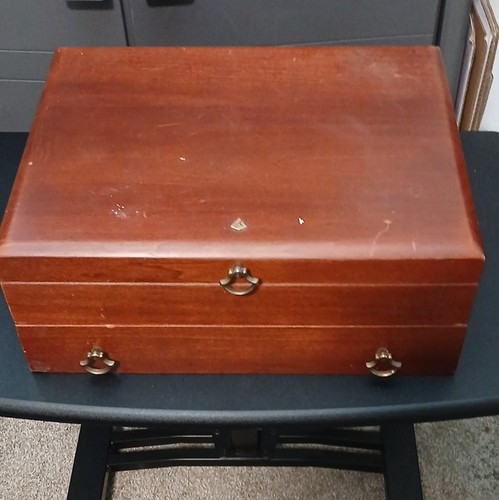 Reed & Barton Wooden Flatware Storage Chest w/ Drawer, 2 Compartments, 16in
