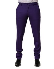 Dolce & Gabbana Purple Wool Skinny Dress Men Trouser Men's Pants