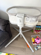 HALO Oval Bassinet w/ Stand, Adjustable Height, Mesh Sides, Gray/White