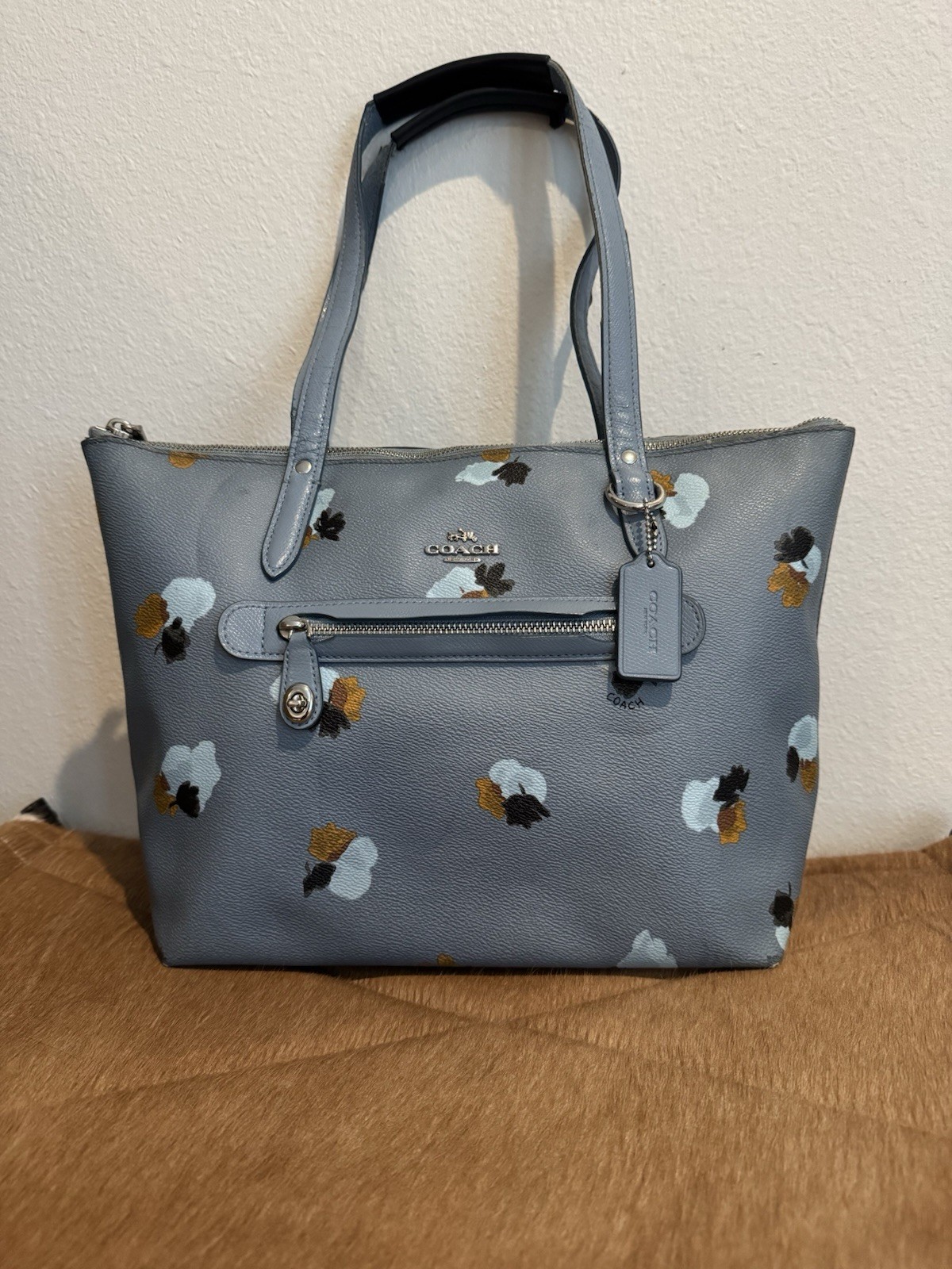 COACH CORNFLOWER BLUE FLORAL FLORA PRINT TAYLOR TOTE SHOULDER  BAG #37226