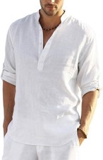 COOFANDY Men's Cotton Linen Henley T-Shirt Long Sleeve Hippie Casual Beach 3XL