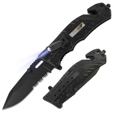 Lethal Defender Emergency Knife | LED Light Pocket Assisted Folding Police Black