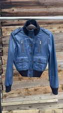 Authentic GUCCI Madonna Bomber Jacket Blue Nappa Leather Size IT 42 Gold Chain