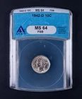 1942-D Mercury Dime 10c ANACS MS64 FSB Thin Holder ANA730