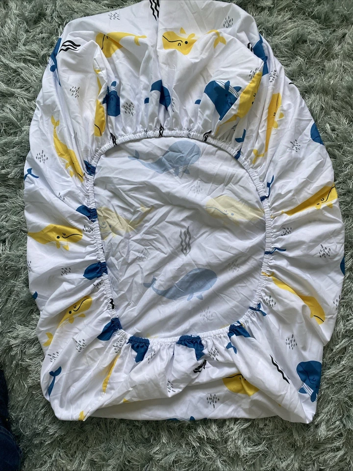 Till You Fitted Crib Toddler Sheet Cute Whales 28 x 52  Coastal Beach Baby - Image 3 of 3