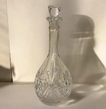 Vintage Cut Crystal Wine Decanter w/ Glass Stopper Pinwheel Starburst 11.5"