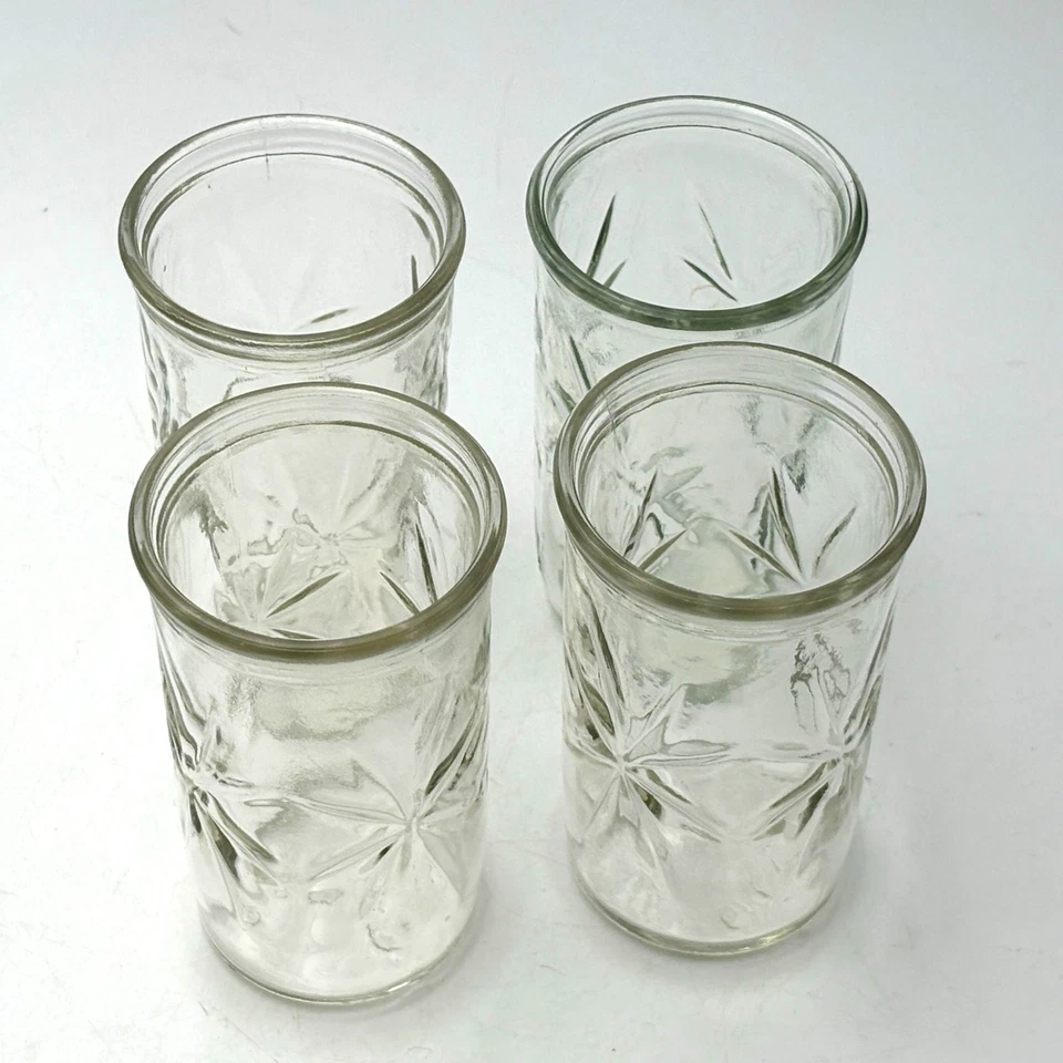 Set Of 4 Vintage Anchor Hocking Star Design Jelly Jar Juice Glasses Tumblers 5oz - Image 3 of 4