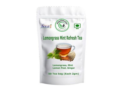 50 tea Bag Lemongrass Mint Refresh Tea | Ginger & Lemon Peel Herbal Tea Blend