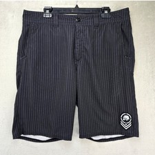 Metal Mulisha Shorts Mens 36 Black Stripe Skull Helmet Logo Embroidered Y2K Vtg