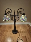Vintage Tiffany-Style Stained Glass Table Lamp W/Twin-Light Design w/Dragonfly