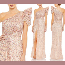 NWT $538 Mac Duggal [ 14 ] Embellished Puff One Shoulder Gown In Silver #G1643