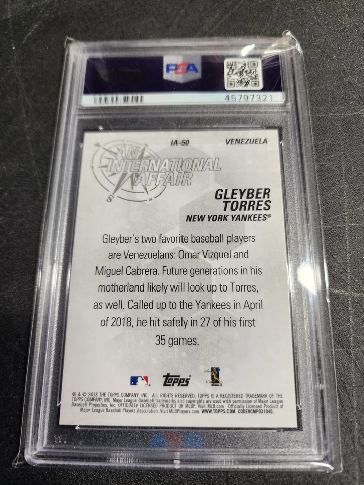 2018 Topps Update Series -International Affair #IA-50 Gleyber Torres PSA 10 (RC) - Image 2 of 2