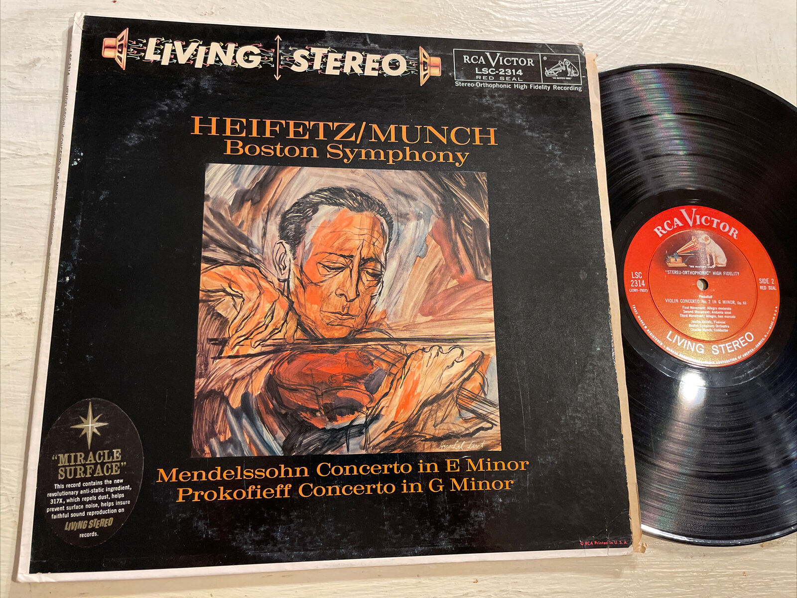 Heifetz/ Munch Boston Symphony Violin LP RCA Living Stereo Shaded Dog 1s/1s VG+!