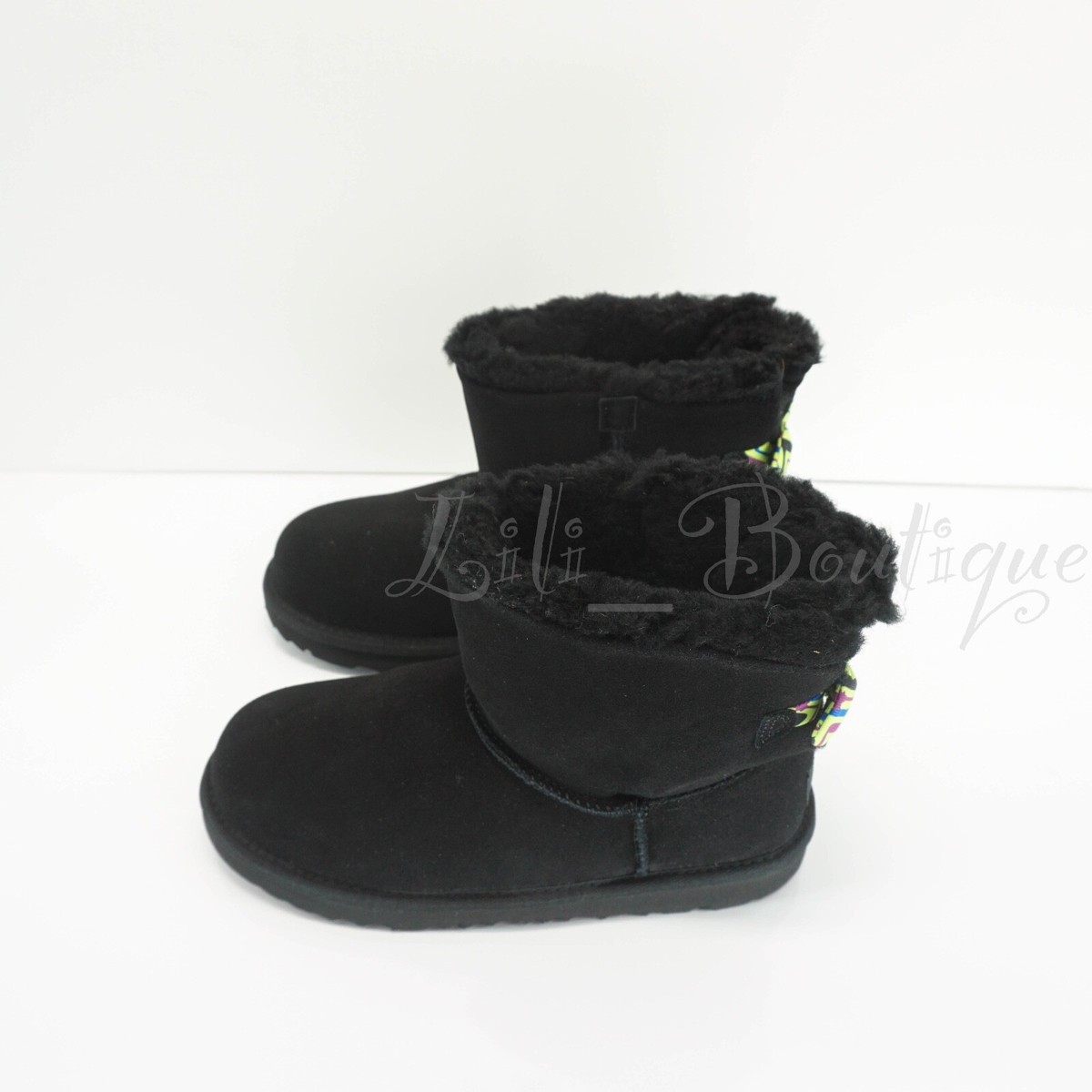NIB UGG 1132719K Kids Girl Mini Bailey Bow II Galactic Black