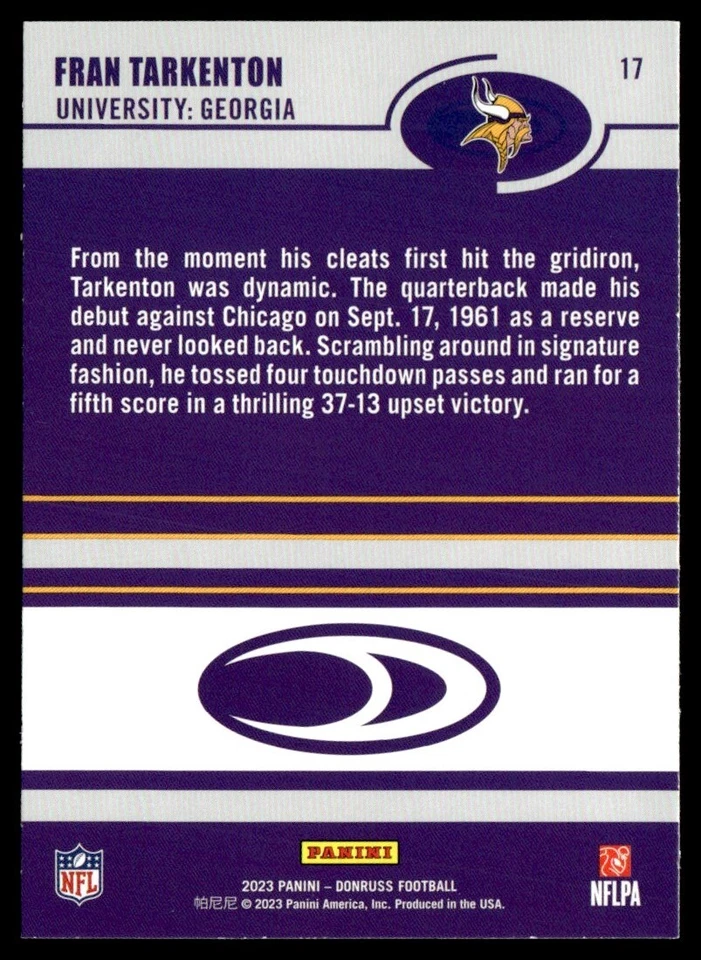 2023 Donruss Retro 2003 Fran Tarkenton #17 BG6 - Image 2 of 2