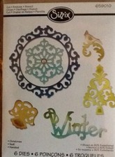 SIZZIX 6 THINLITS DIES CHRISTMAS SNOWFLAKE TREE ANGEL WINTER PHRASE BIRD STORAGE
