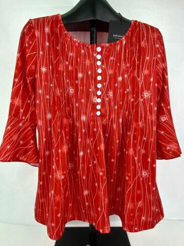 Shirt Top Blouse, Just Fashion Now, Size S Small Red with Snowflakes Tunic - Afbeelding 1 van 5