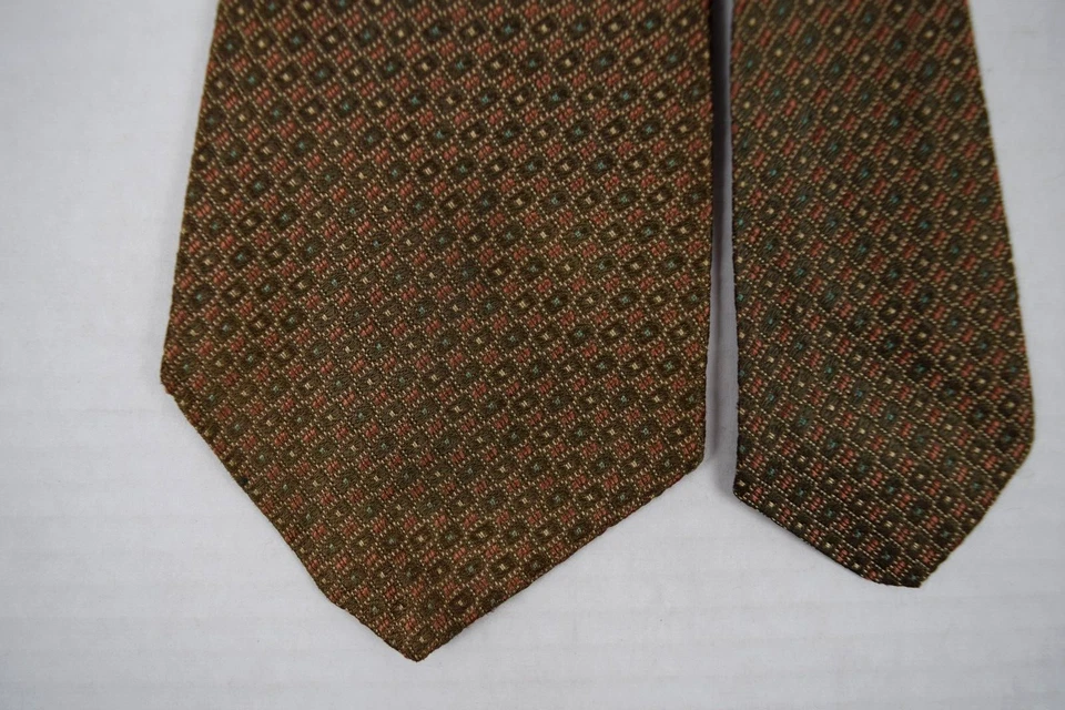 Corbata de Colección Años 30 Foulard Marrón Rectángulos Verde Marfil Centros Naranja 46" x 3.5" Foto 3 de 4