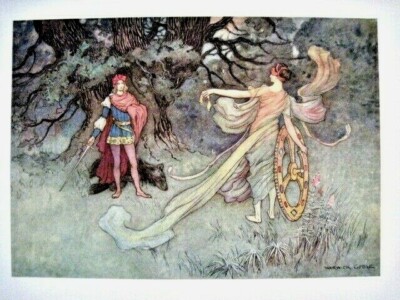 Lovely Vintage Book Plate by Warwick Goble -A Prince Killing Bear for Princess* 