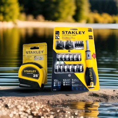 Stanley Control Grip Ratcheting Screwdriver And Tape Measure 25ft. Total 30pc