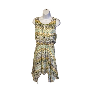 Delirious Los Angeles lined green yellow and blue shark bite hem dress size  L | eBay