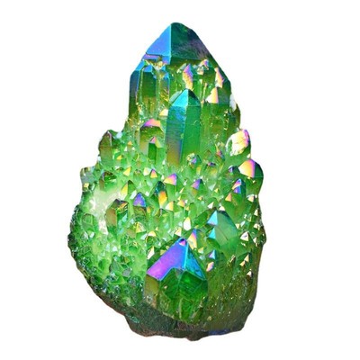Small Natural Green Aura Titanium Gemstone Quartz Crystal Cluster Reiki Specimen