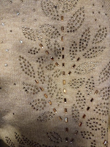 Women's Sz S Cashmere/Cashmere Mink Tan Sweater Rhinestone Embellished NEW Soft! - Picture 8 of 8