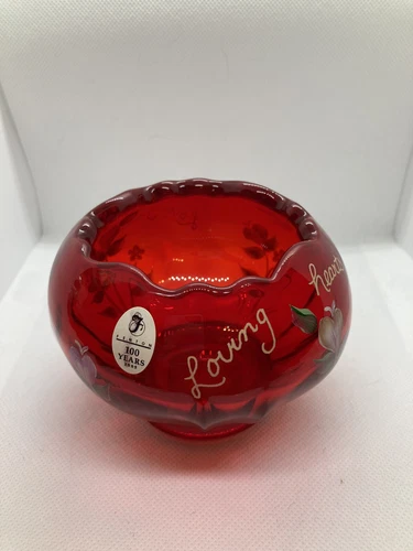 FENTON Art Glass Loving Hearts Bloom Rose Bowl 100 year anniversary piece