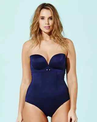 GOSSARD NAVY RETRO BUTTON PLUNGE BRA SWIMSUIT