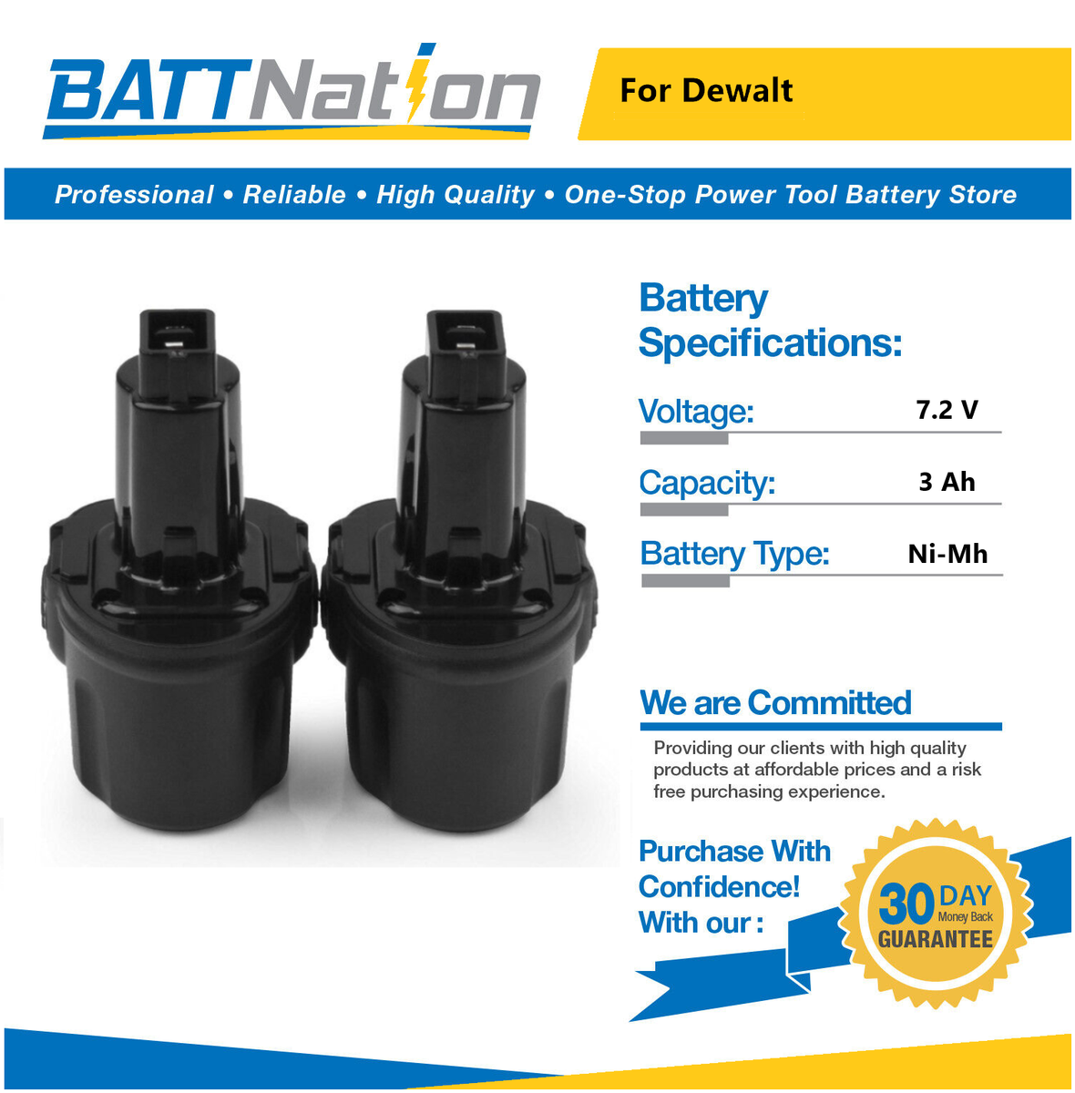 2x 3Ah NiMh Battery for Dewalt DW9057 DE9057 DE9085 DW920K