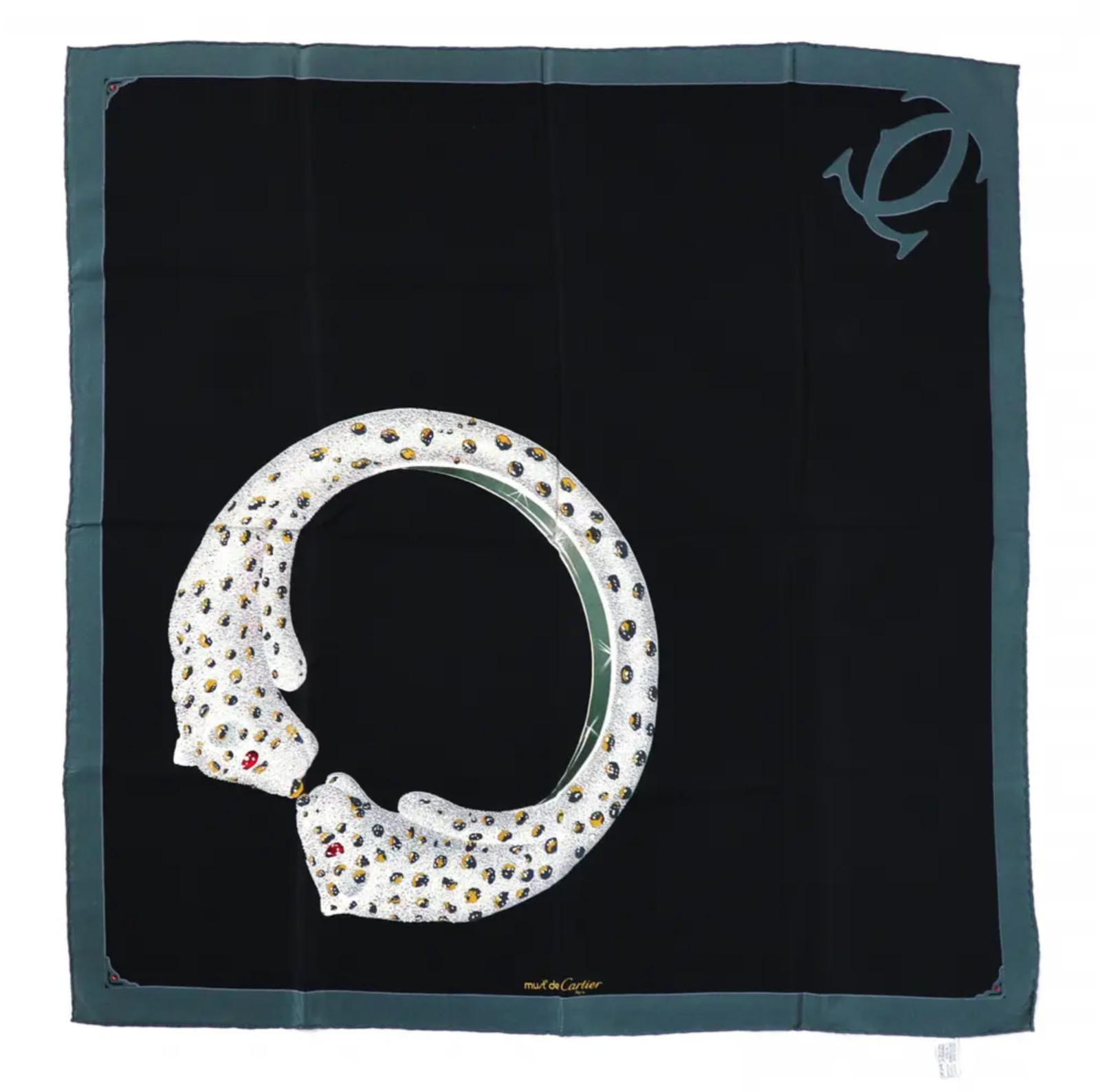 New CARTIER Black Panthere Bracelet 100% Silk Scarf 33" 85 c
