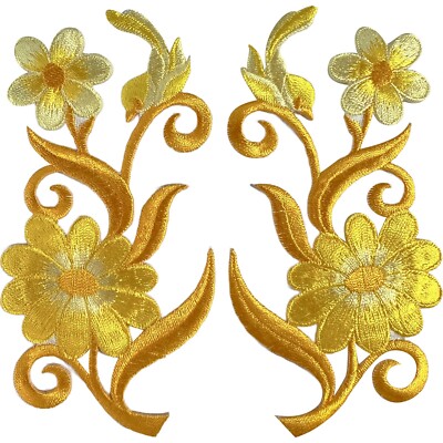 Paar Eisen Aufnähen gelber Vogel Blume Aufnäher bestickt Abzeichen Stickmotive