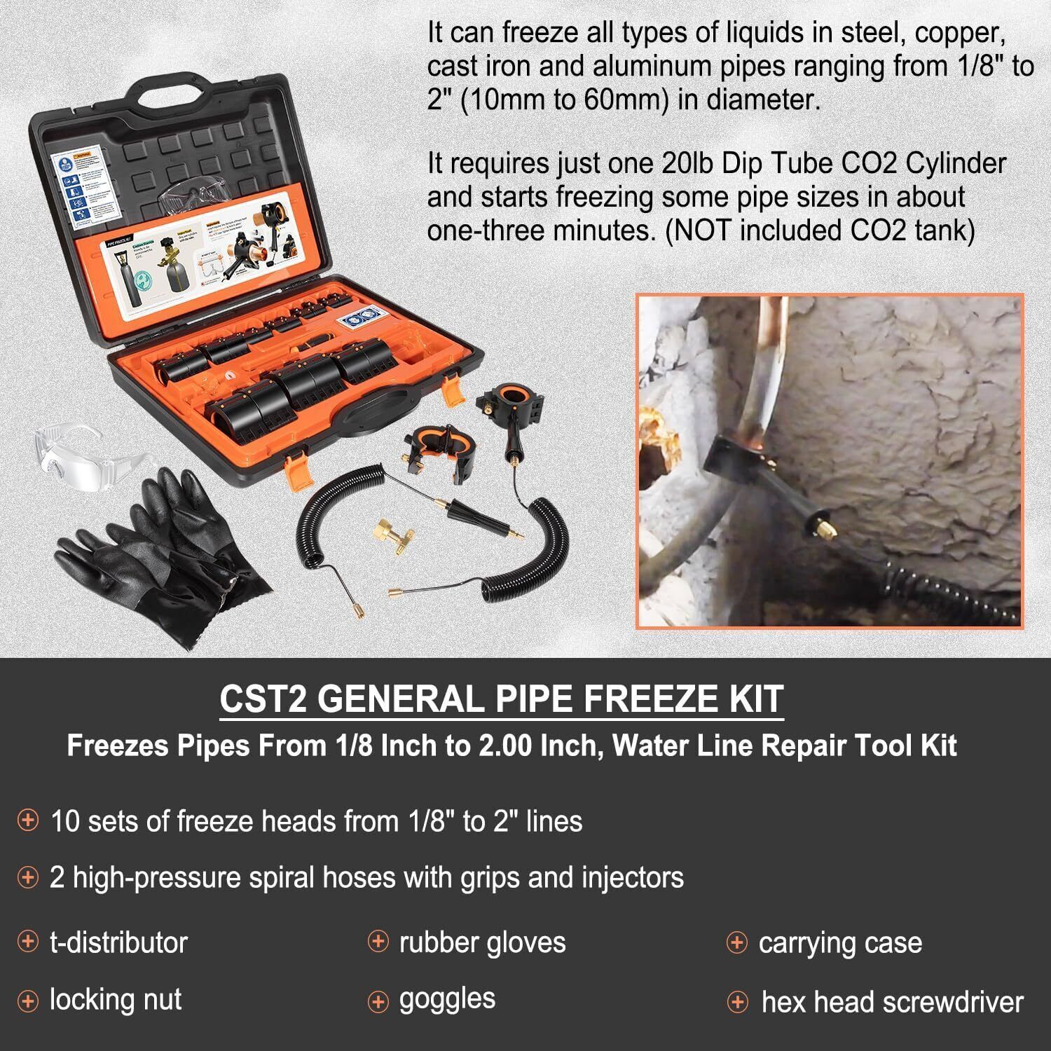 CST2 General Pipe Cleaners Cold-Shot Pipe Freeze Kit Pipes Ranging from 1/8"-2"