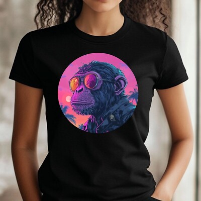 Frauen T-Shirt Affe Vaporwave Motiv Baumwolle Größe S bis 3XL