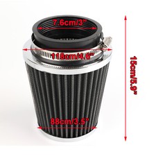 Universal 3"Sportluftfilter 76mm Luftkühlung Lufteinlassfilter Kegel KFZ Silber,