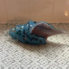 Vintage Handblown Blue Art Glass Conch Sea Shell  Paperweight Murano Style HQT