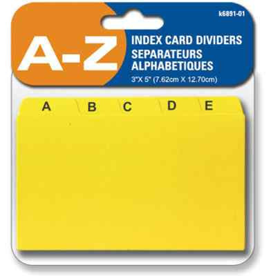 INDEX CARD DIVIDERS A - Z, 3 X 5'' , SEPERATE CARDS FOR EACH ALPHABET