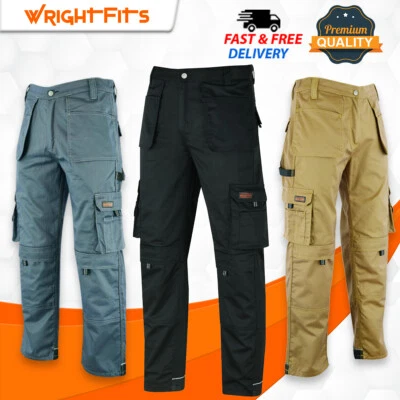 Mens Work Trousers Black Grey khaki Cargo Combat Multi Holster Pockets Pants WPR