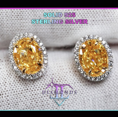 Simulierte gelbe Diamant Ohrstecker | Gelber Ovalschliff Diamant Ohrstecker