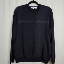 Calvin Klein Sweater Merino Wool Blend Large Black Charcoal Grey Men Preppy
