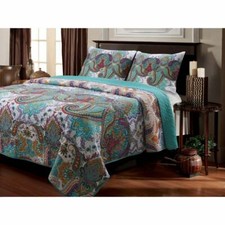 NEW COZY BLUE TEAL AQUA PURPLE RED TROPICAL BOHEMIAN BOHO SOUTHWEST QUILT SET