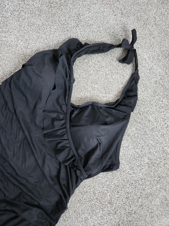 MATALAN LADIES BLACK RUFFLE HALTER NECK SWIMSUIT SWIMMING COSTUME 18 eBay