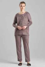 N Natori Unwind Chenille Pajamas 2 PC Set Women's XL Truffle Luxurious $98 NWT
